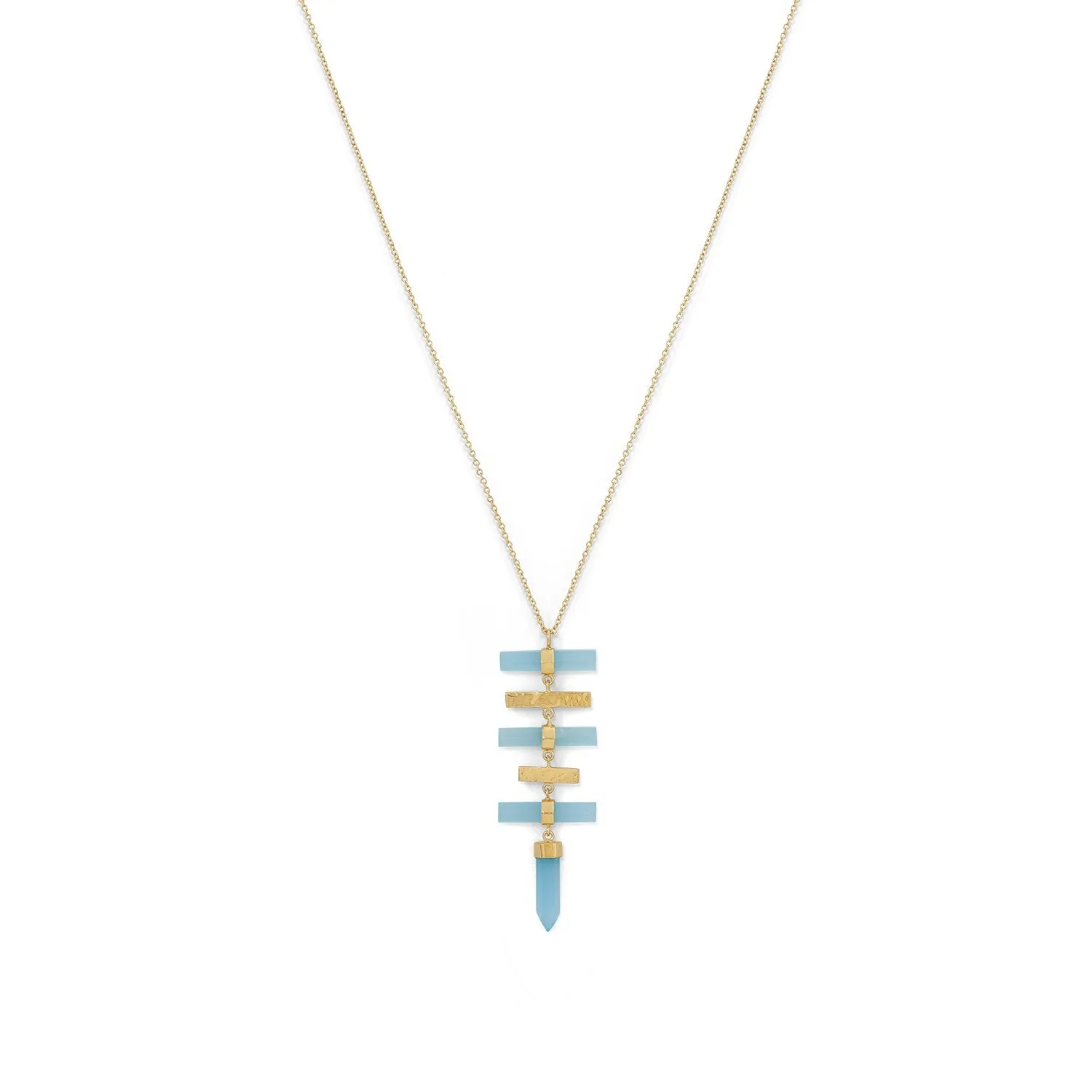 14 Karat Gold Plated Pencil Cut Chalcedony Drop Necklace