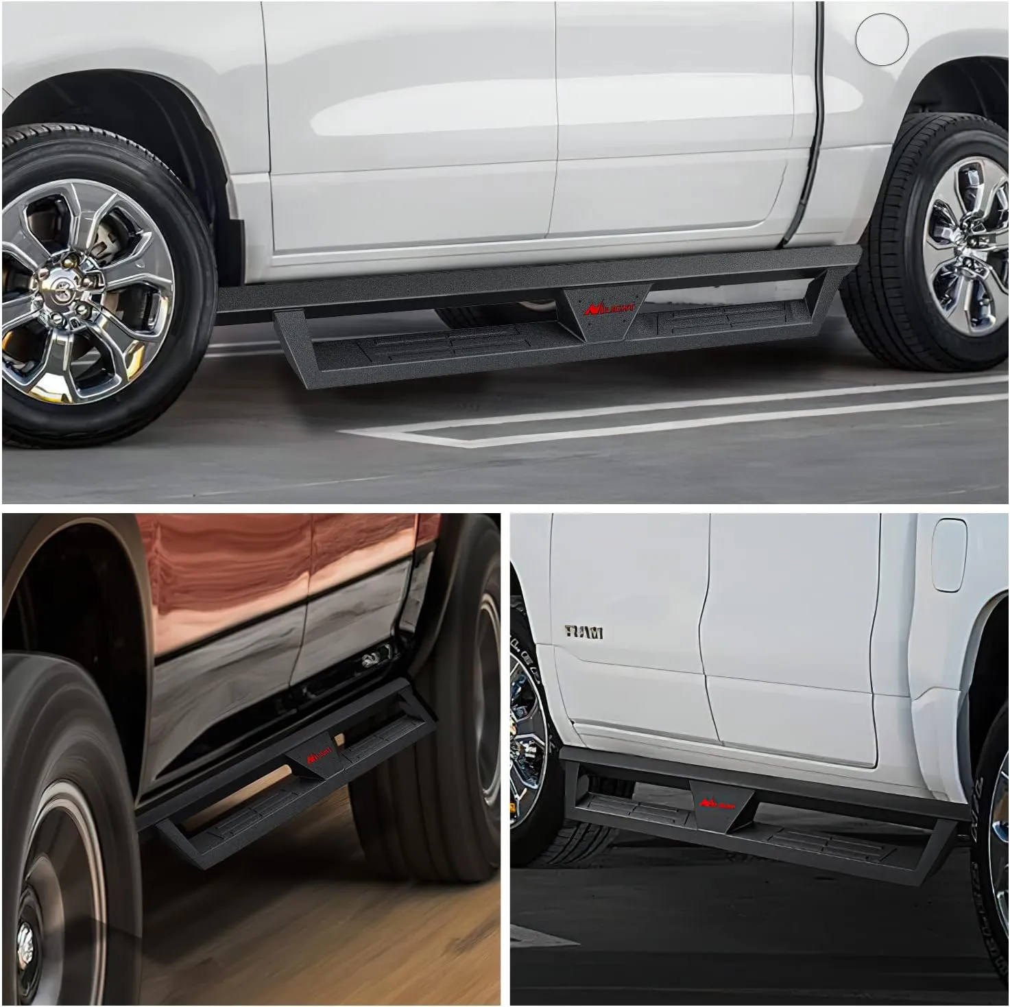 2019-2023 Dodge Ram 1500 Quad Cab/Extended Cab Running Boards Dual-Stage Textured Black Powder Coated Slip-Proof Side Step Nerf Bars