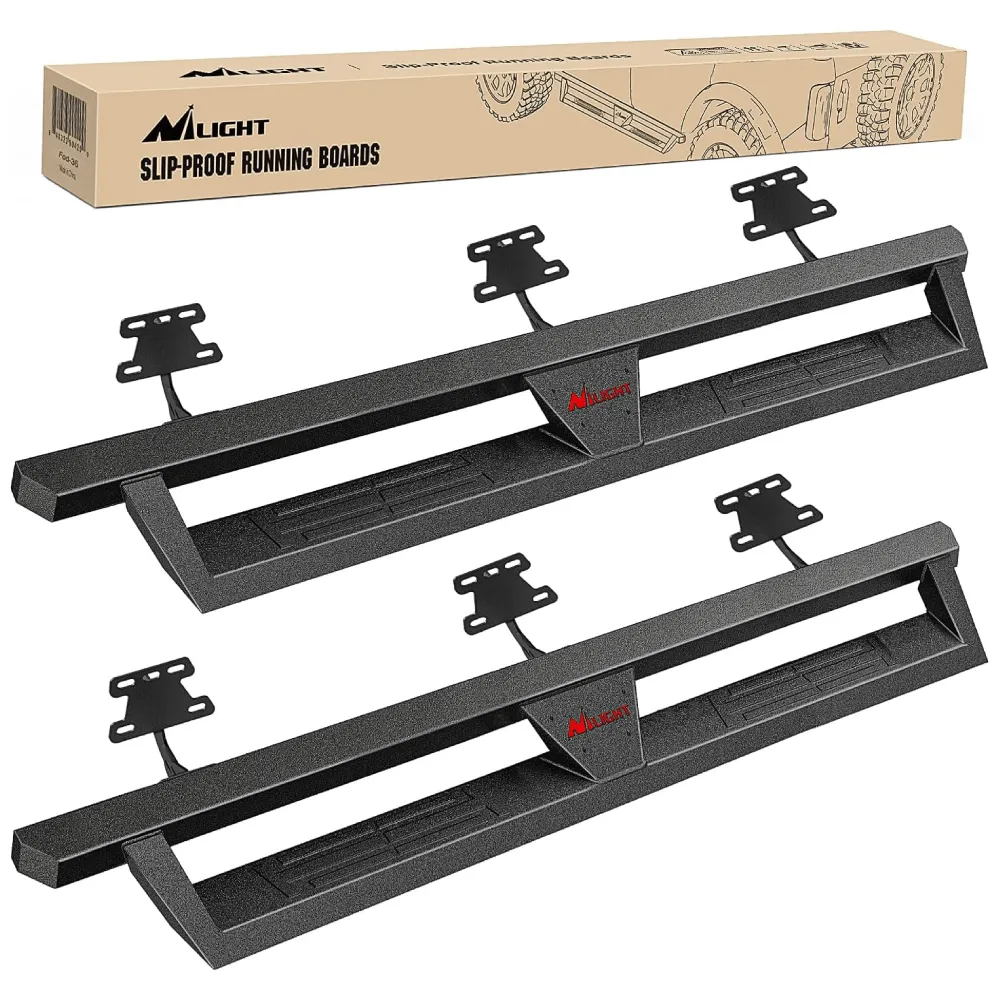2019-2023 Dodge Ram 1500 Quad Cab/Extended Cab Running Boards Dual-Stage Textured Black Powder Coated Slip-Proof Side Step Nerf Bars