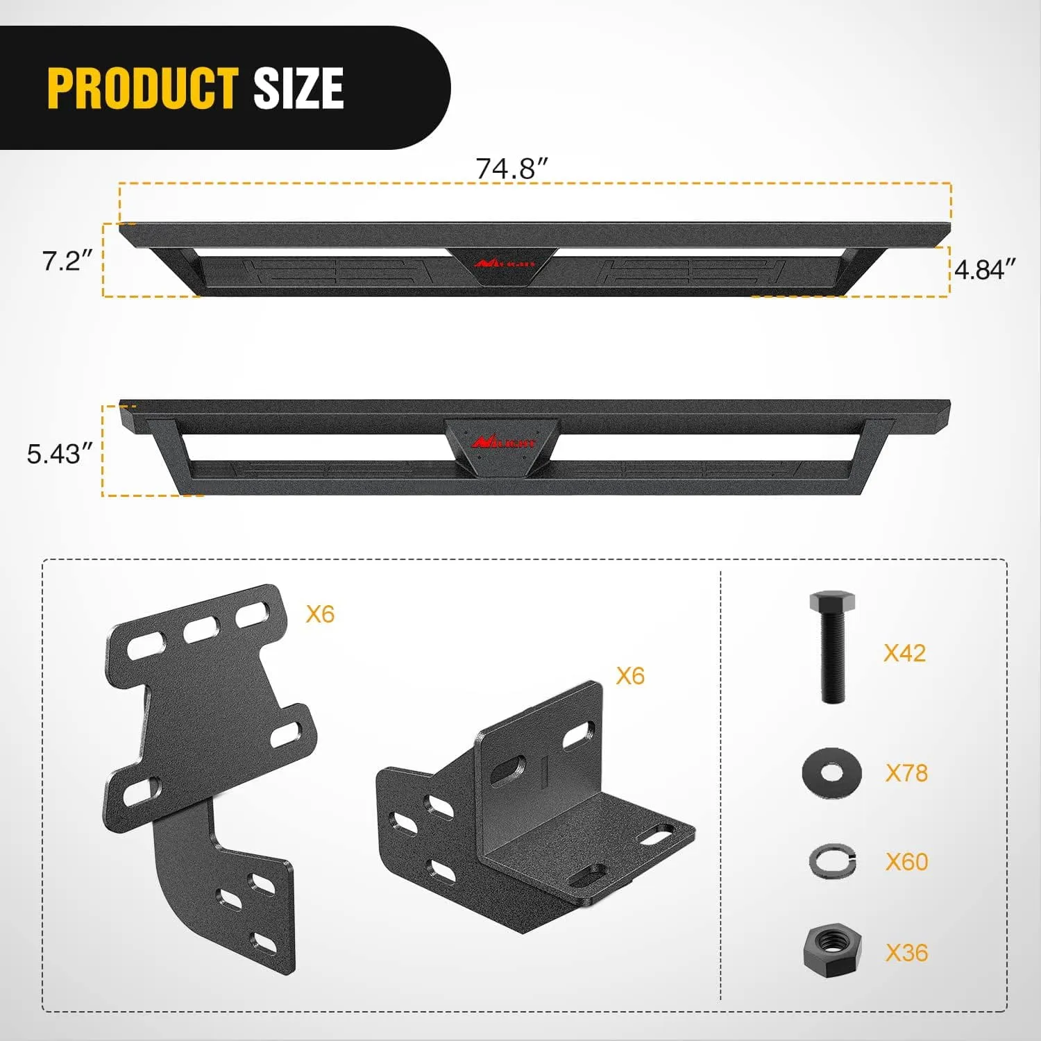 2019-2023 Dodge Ram 1500 Quad Cab/Extended Cab Running Boards Dual-Stage Textured Black Powder Coated Slip-Proof Side Step Nerf Bars