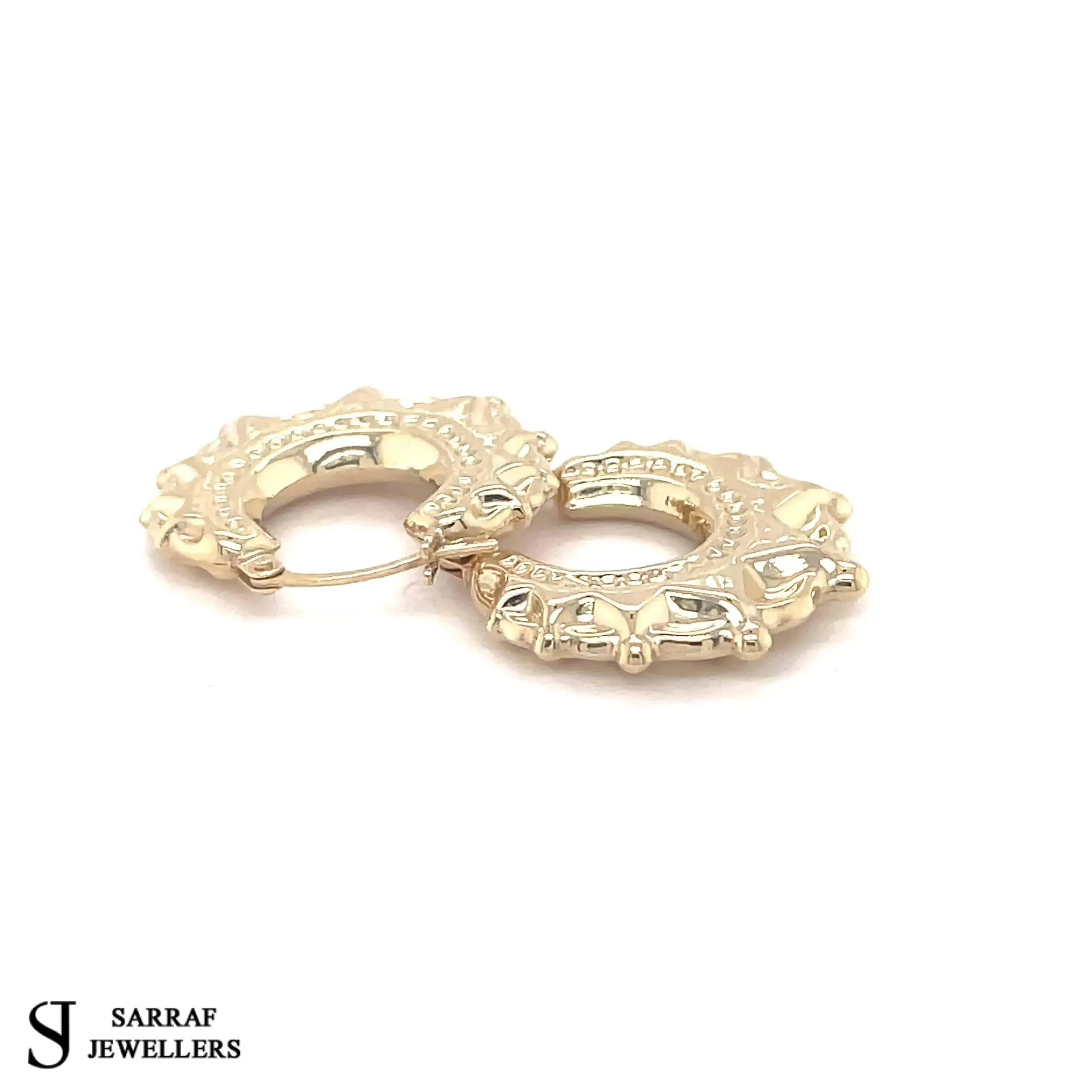 9ct Yellow Gold Round Victorian Creole Earring Plain Spike Design UK Hallmarked | Shop Online Sarraf Jewellers UK