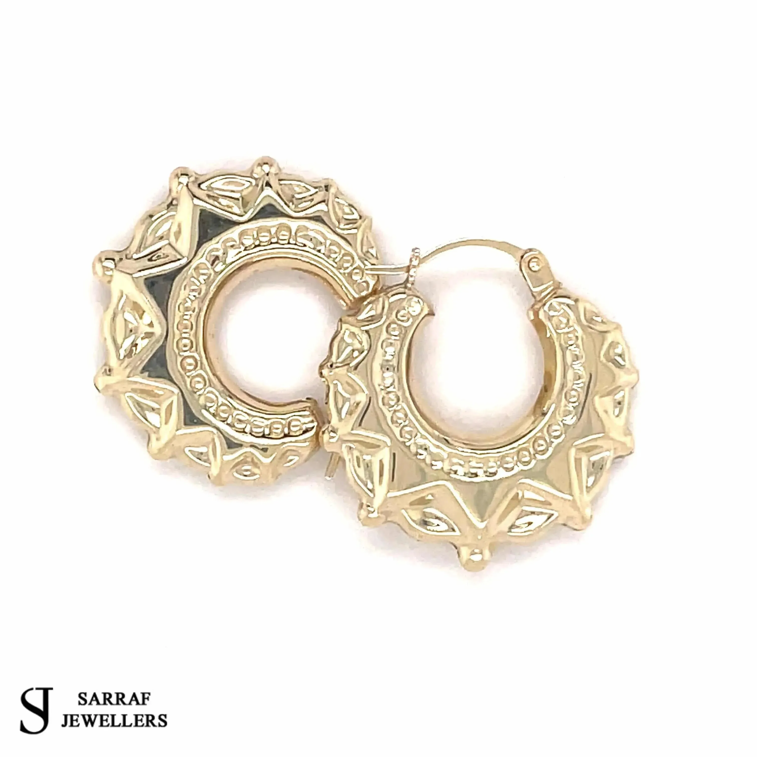 9ct Yellow Gold Round Victorian Creole Earring Plain Spike Design UK Hallmarked | Shop Online Sarraf Jewellers UK