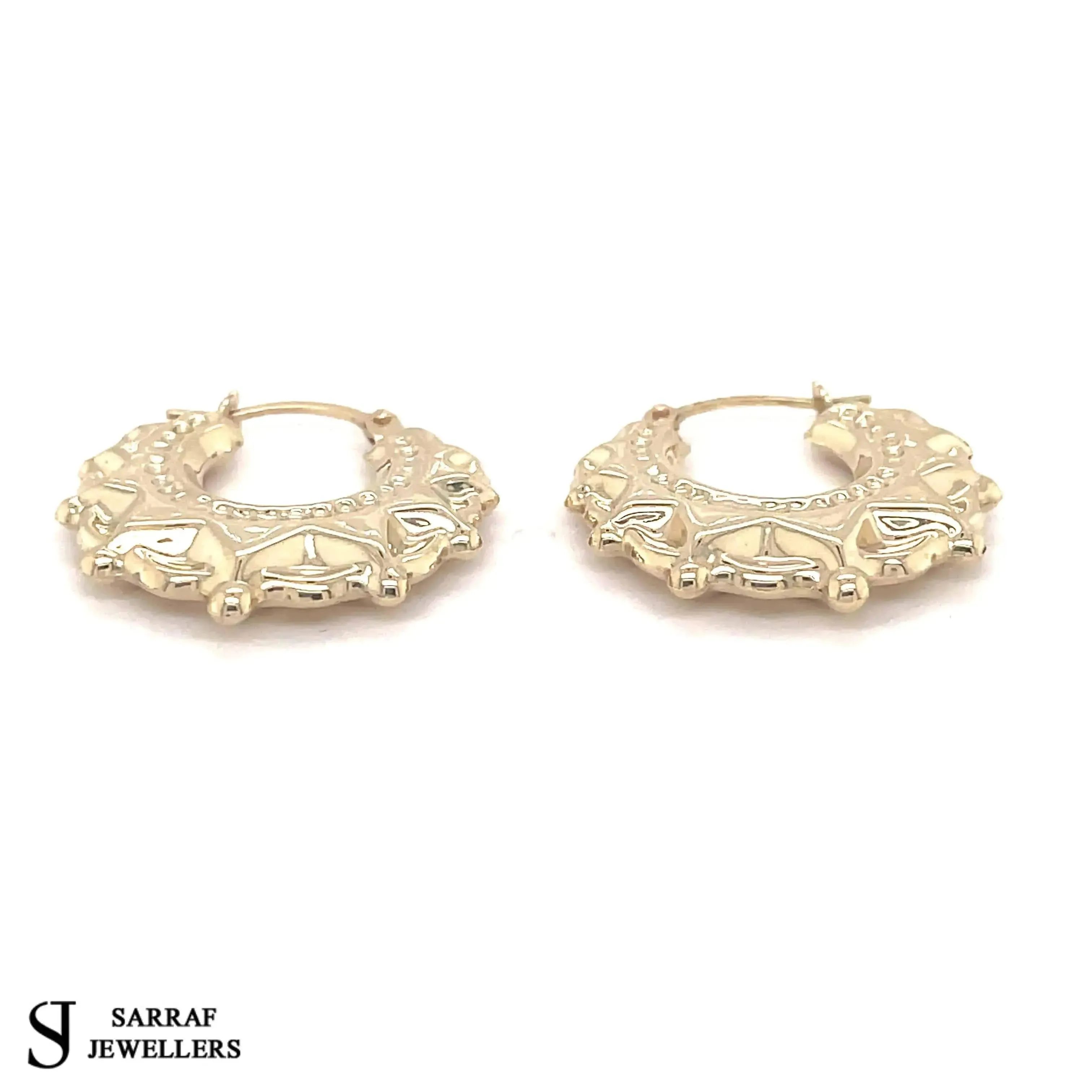 9ct Yellow Gold Round Victorian Creole Earring Plain Spike Design UK Hallmarked | Shop Online Sarraf Jewellers UK