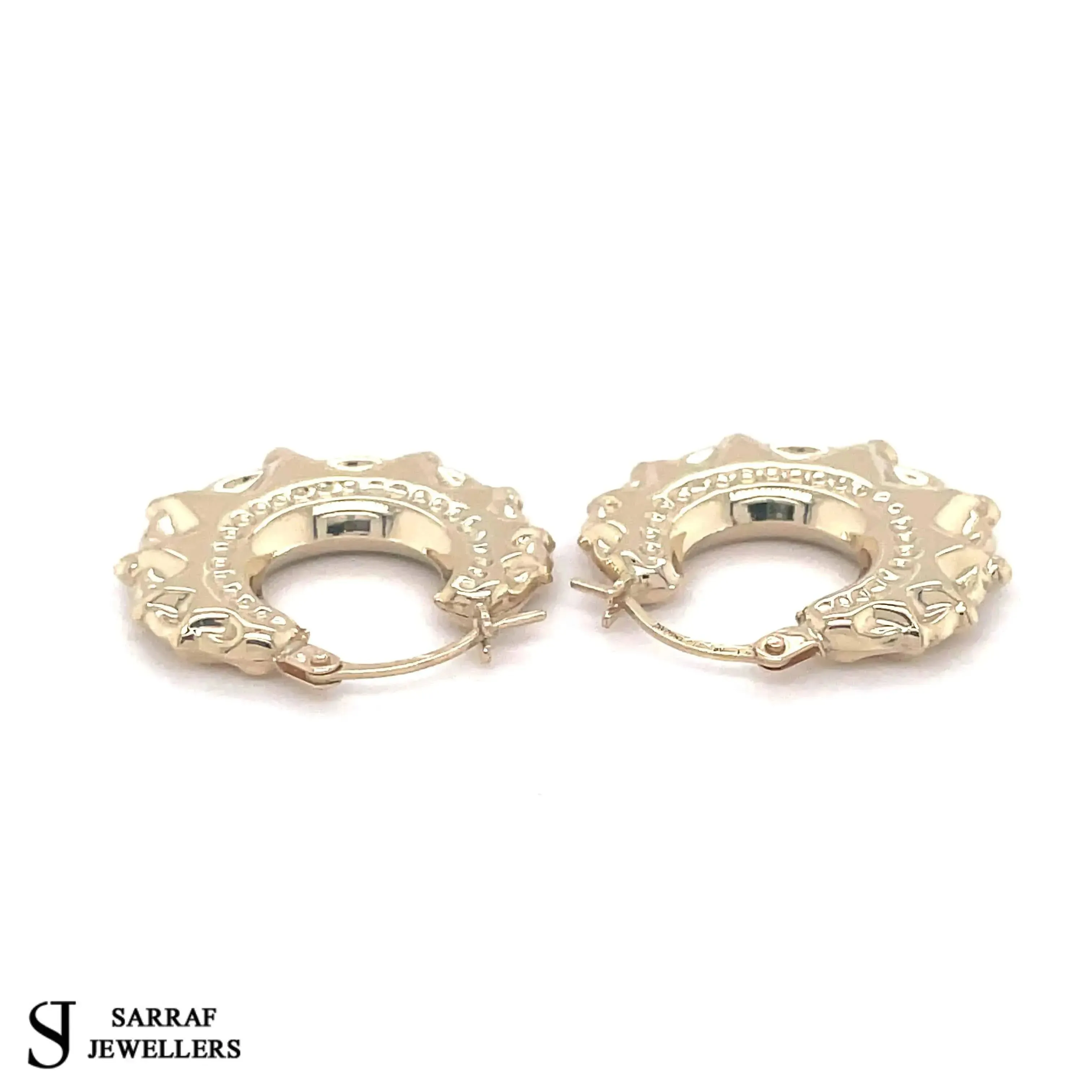 9ct Yellow Gold Round Victorian Creole Earring Plain Spike Design UK Hallmarked | Shop Online Sarraf Jewellers UK