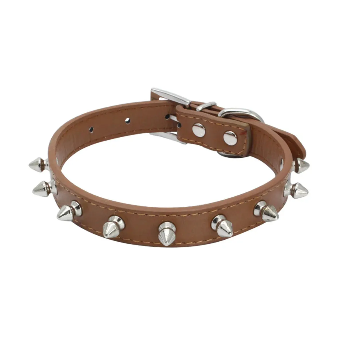 Adjustable PU Leather Spiked Pet Collar - Punk Rivet Design for Cats & Small Dogs