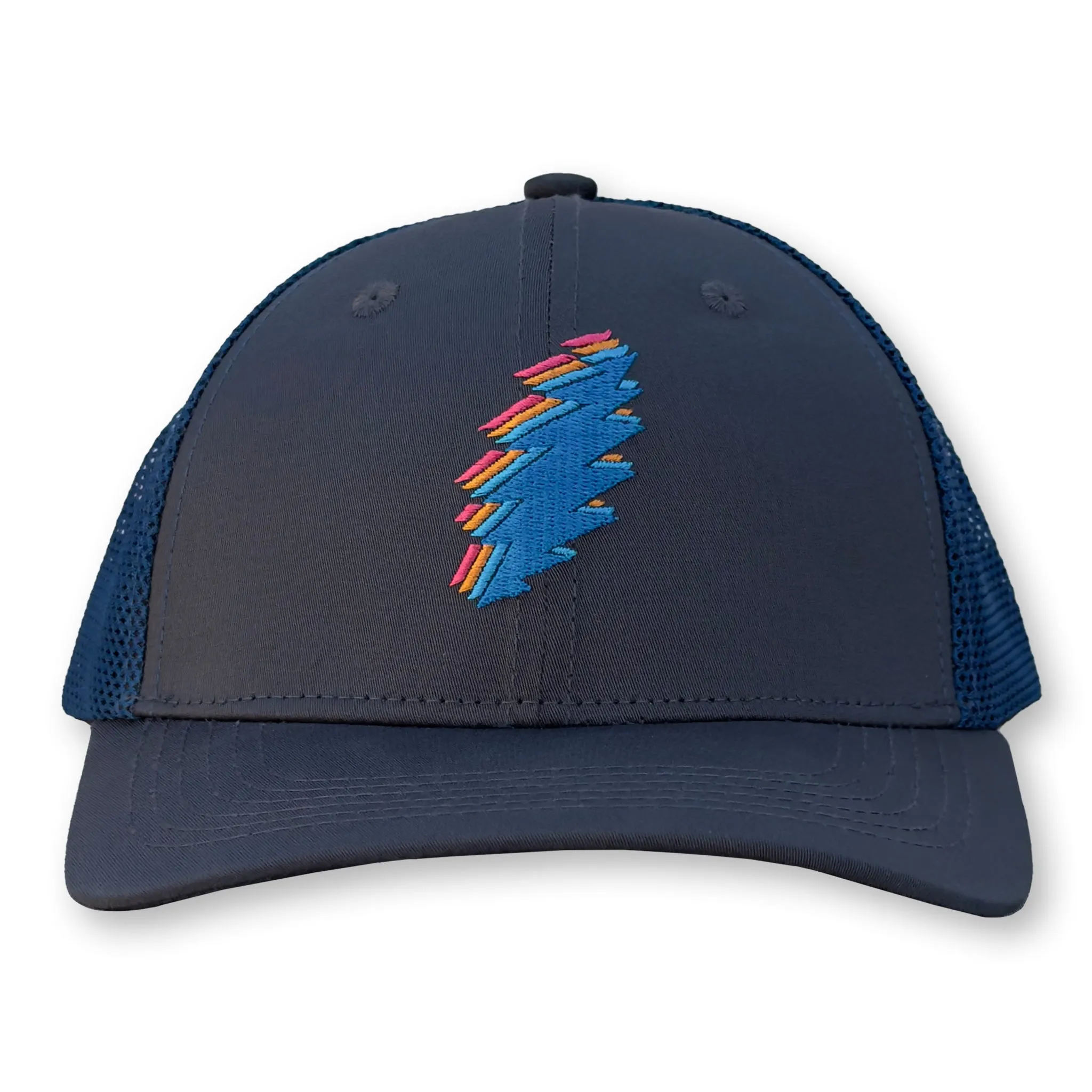 Bolt Trucker Hat / Magnetite Polycotton Blend with Prussian Mesh and Candy Dots Stealie