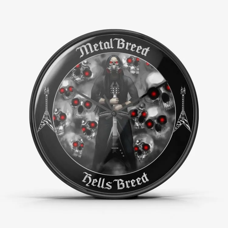 Chrome Skull Hells Breed Red Eye Light Cloud Wall Clock Silent Non Ticking Quality Quartz