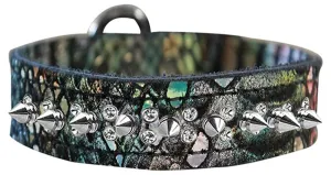 Double Clear Crystal And Silver Spike Dragon Skin Genuine Leather Dog Collar Magic Size 20