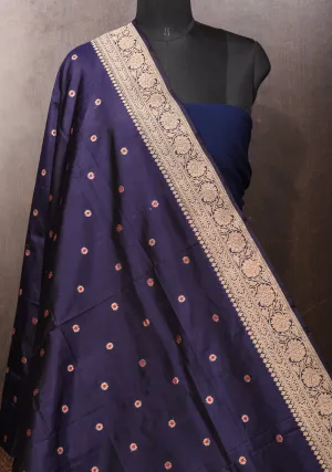 Dupatta - Banarasi Dupatta in Deep Blue  With Buttas and Borders | SILK MARK CERTIFIED