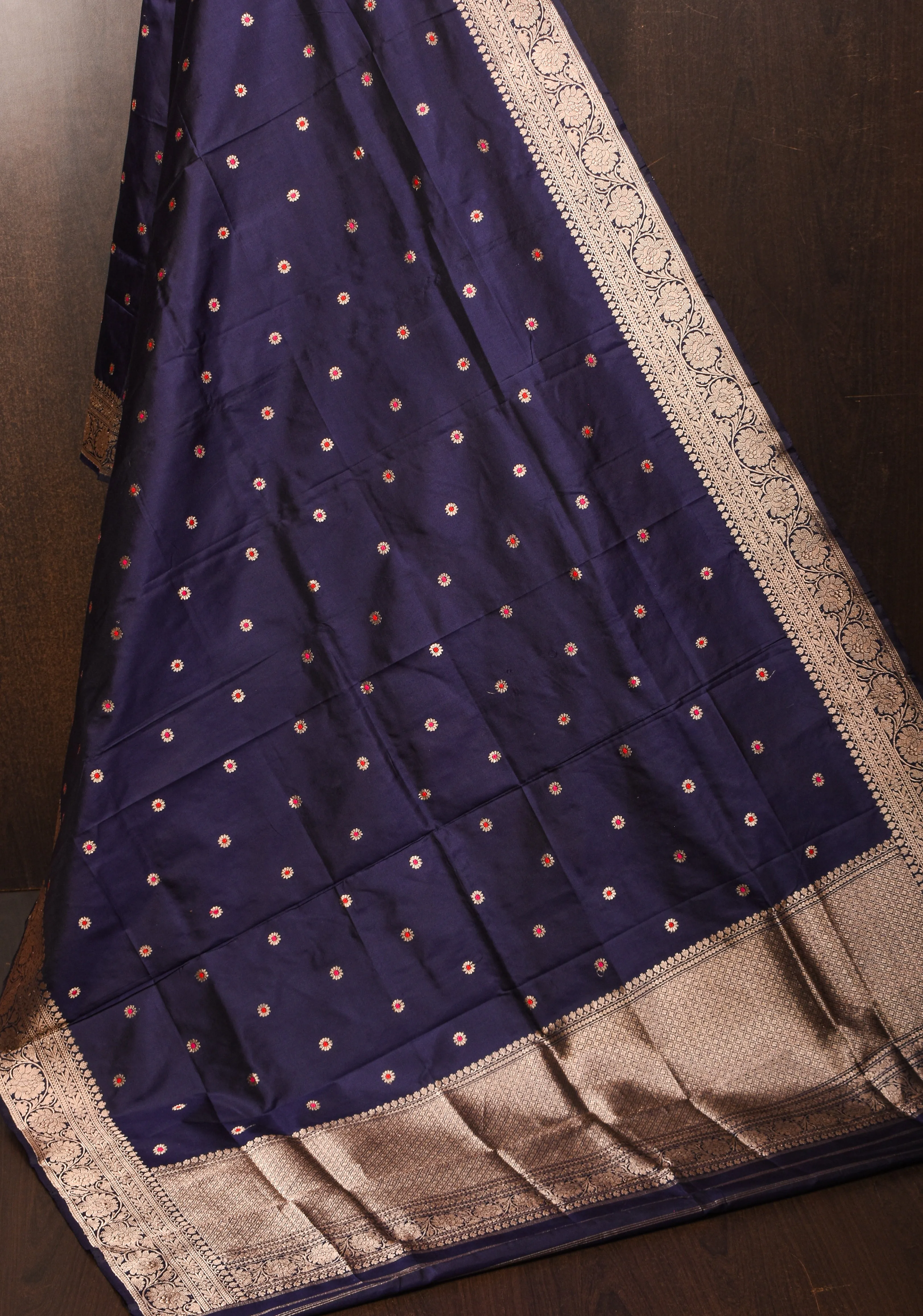 Dupatta - Banarasi Dupatta in Deep Blue  With Buttas and Borders | SILK MARK CERTIFIED