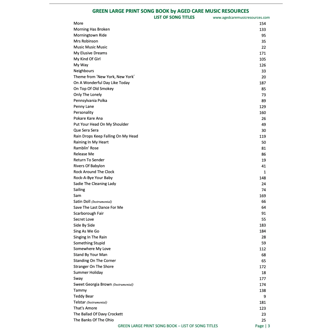 Green Large Print Song Book