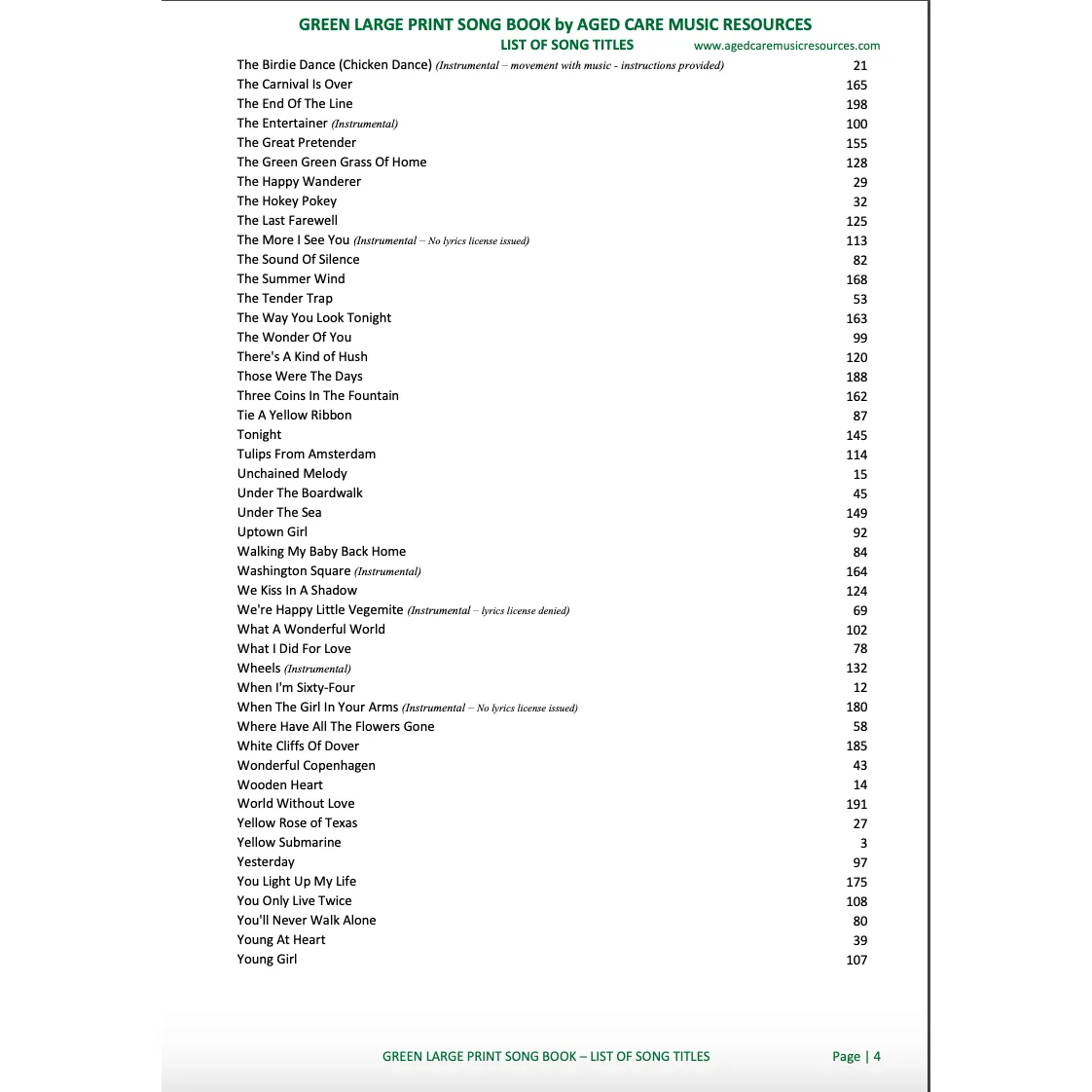 Green Large Print Song Book