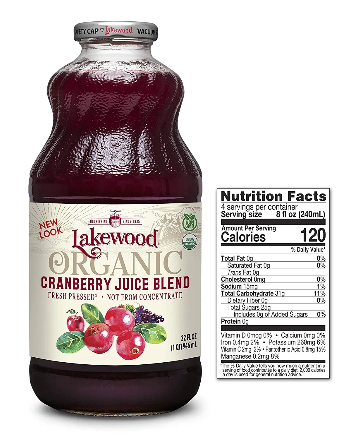 Lakewood Organic Juice Blend Fresh Pressed Cranberry 32 Fl Oz
 | Pack of 6