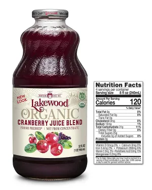 Lakewood Organic Juice Blend Fresh Pressed Cranberry 32 Fl Oz
 | Pack of 6