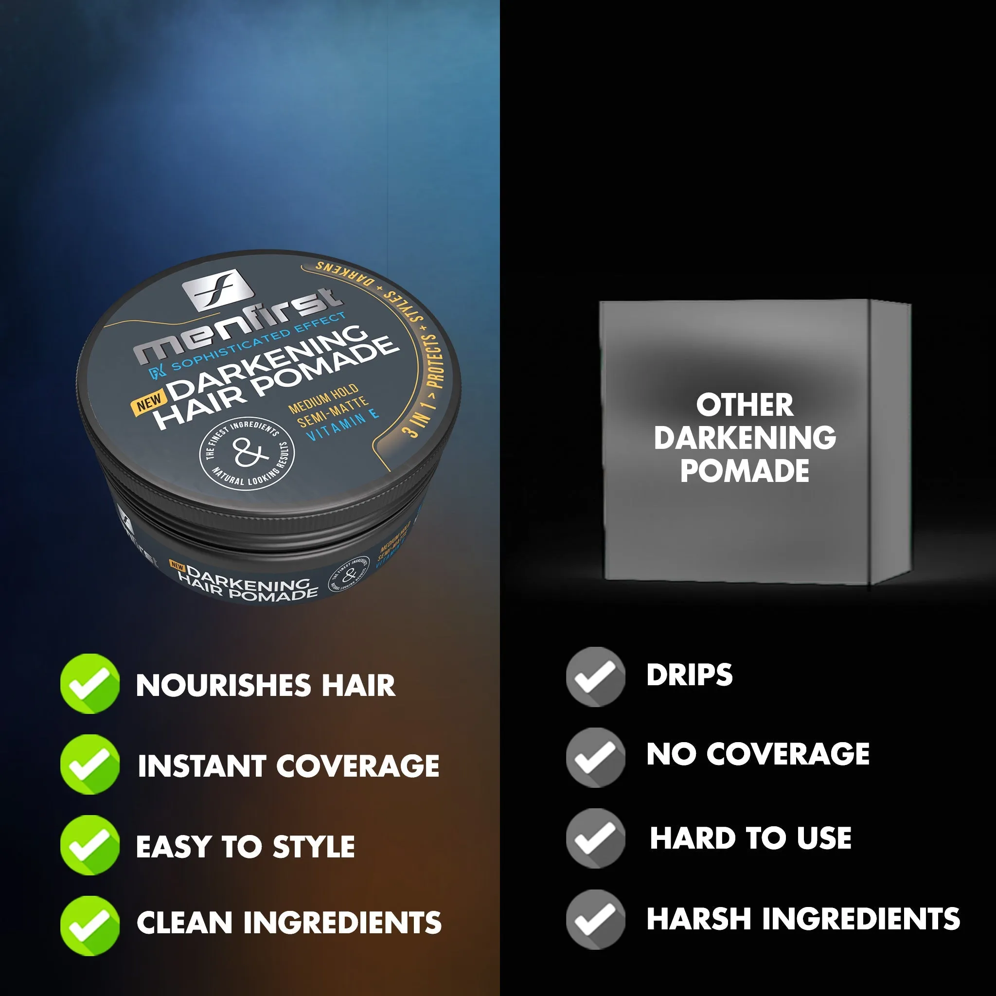 Menfirst Gradual Gray - Good bye Gray Hair- 3-in-1 Shampoo   Darkening Pomade &  Scalp Brush - 3 Pack Bundle