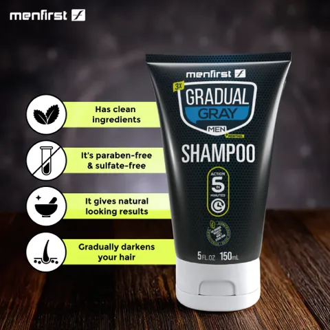 Menfirst Gradual Gray - Good bye Gray Hair- 3-in-1 Shampoo   Darkening Pomade &  Scalp Brush - 3 Pack Bundle