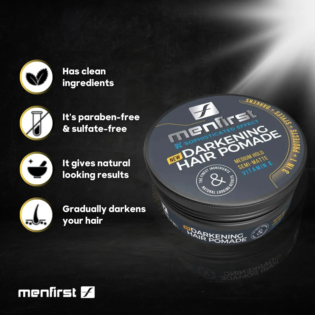 Menfirst Gradual Gray - Good bye Gray Hair- 3-in-1 Shampoo   Darkening Pomade &  Scalp Brush - 3 Pack Bundle