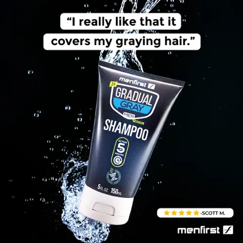 Menfirst Gradual Gray - Good bye Gray Hair- 3-in-1 Shampoo   Darkening Pomade &  Scalp Brush - 3 Pack Bundle