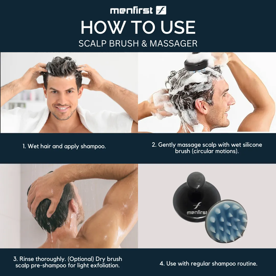 Menfirst Gradual Gray - Good bye Gray Hair- 3-in-1 Shampoo   Darkening Pomade &  Scalp Brush - 3 Pack Bundle