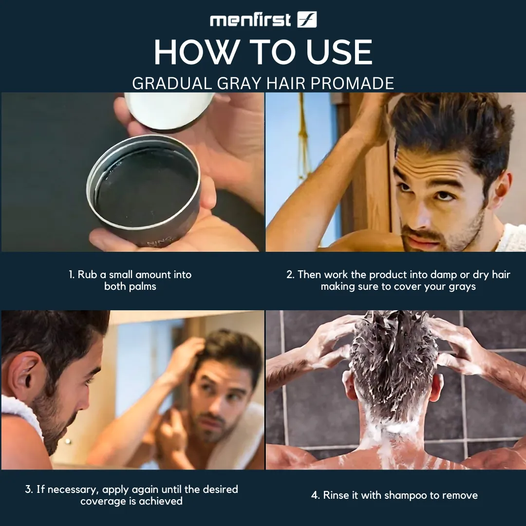 Menfirst Gradual Gray - Good bye Gray Hair- 3-in-1 Shampoo   Darkening Pomade &  Scalp Brush - 3 Pack Bundle