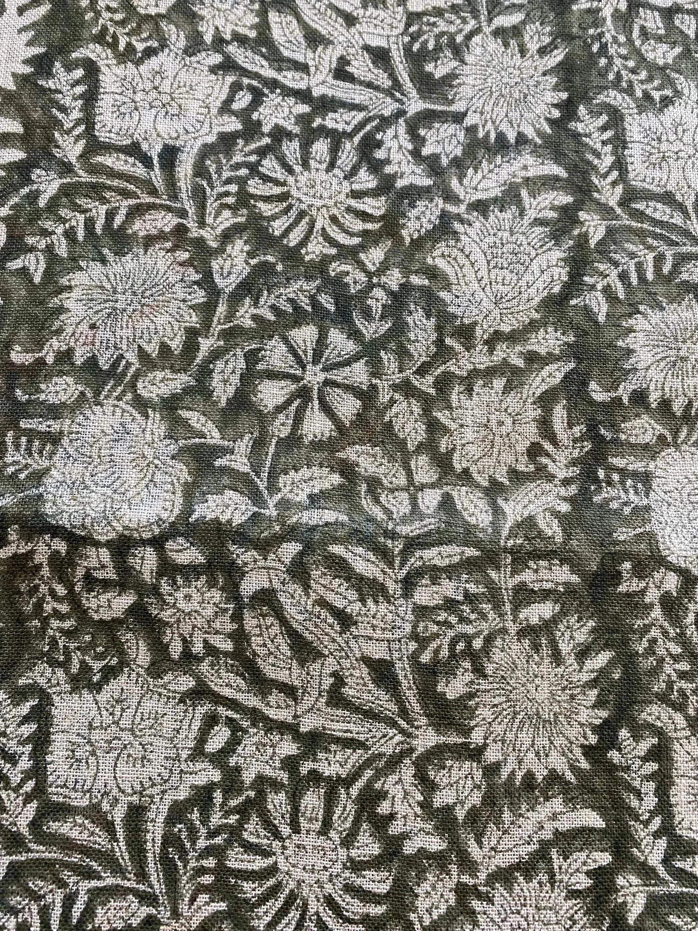 Naples Block Print Linen Designer Fabric for Upholstery, Curtains and more
