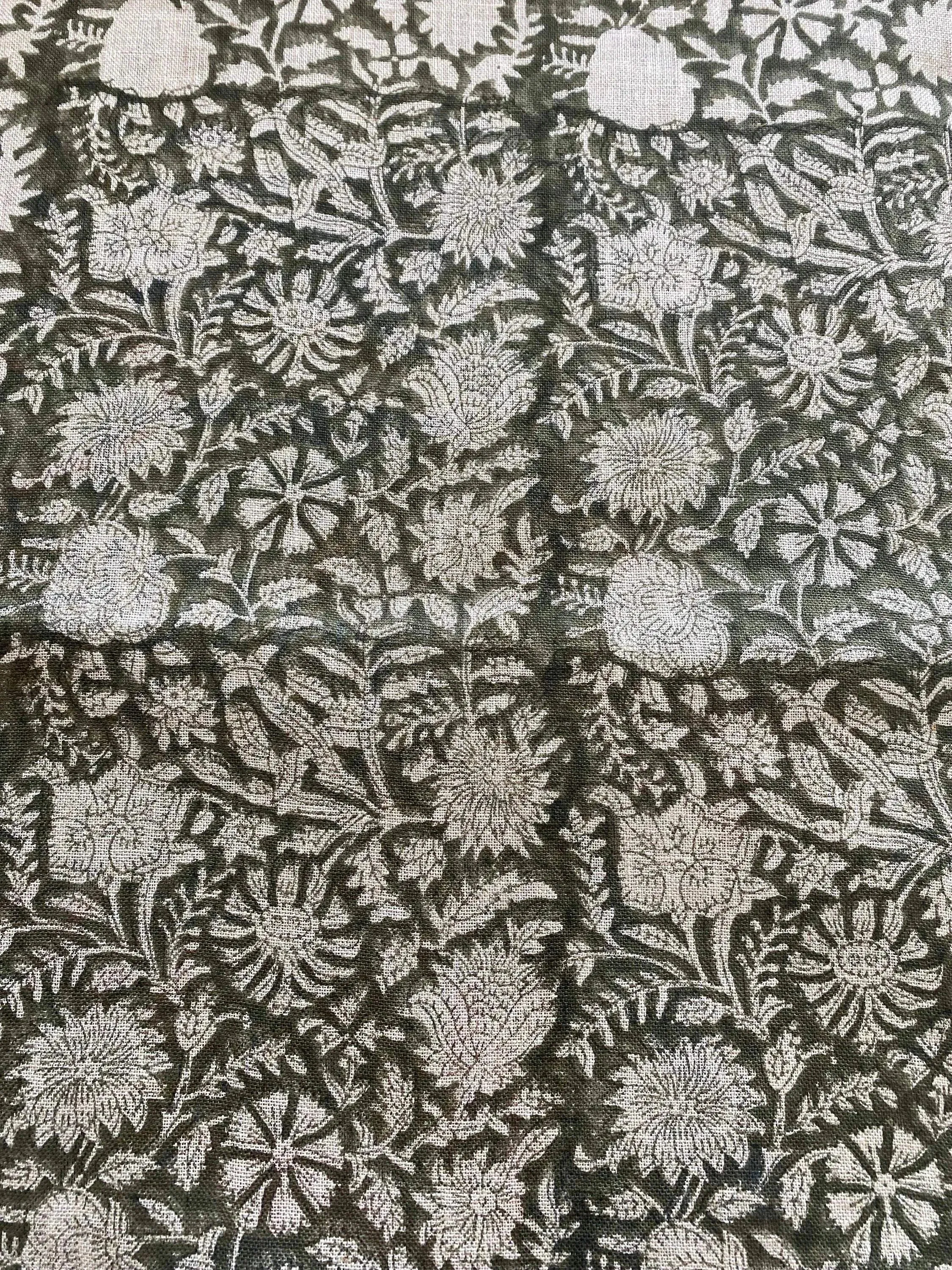 Naples Block Print Linen Designer Fabric for Upholstery, Curtains and more