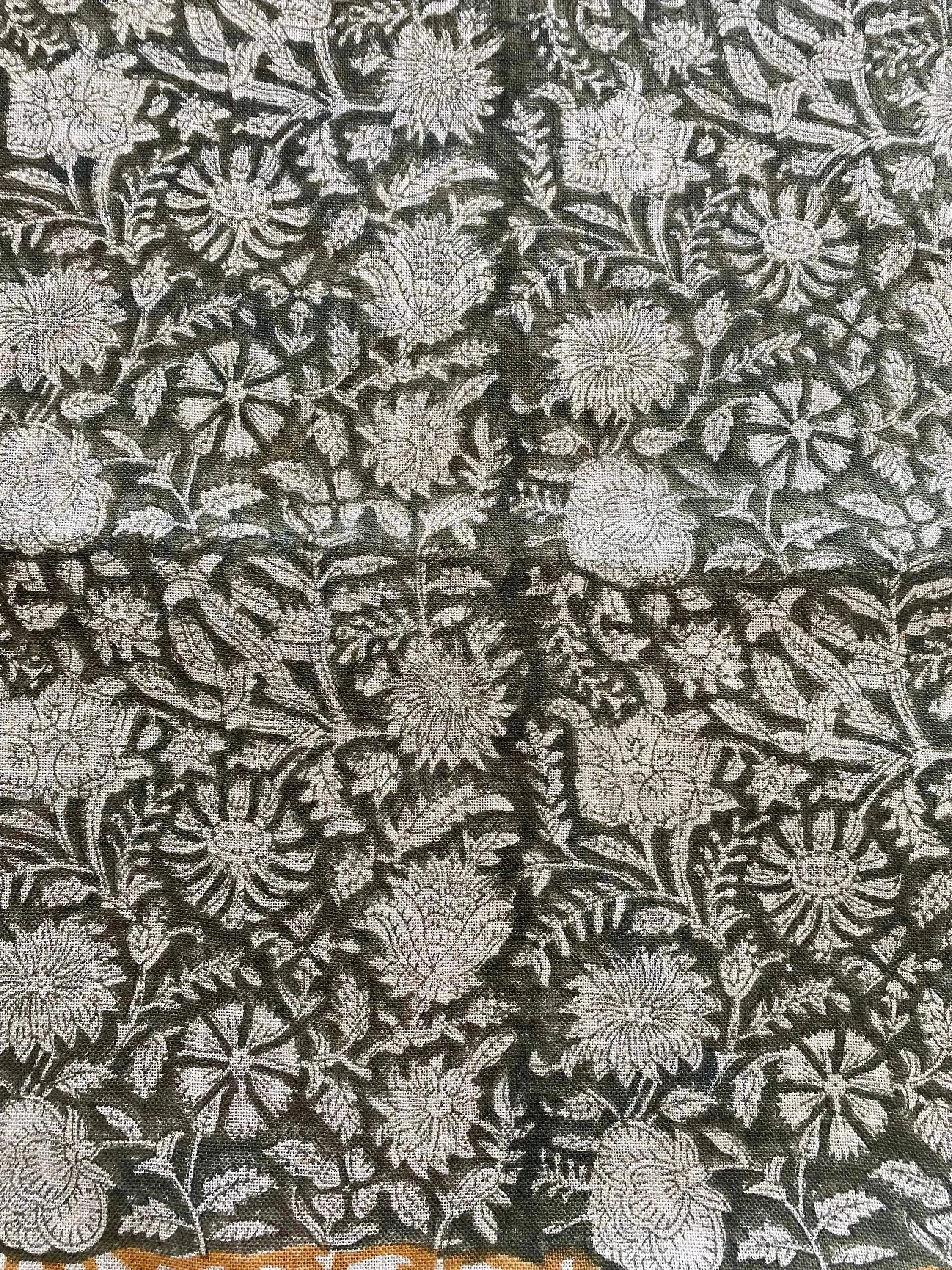 Naples Block Print Linen Designer Fabric for Upholstery, Curtains and more