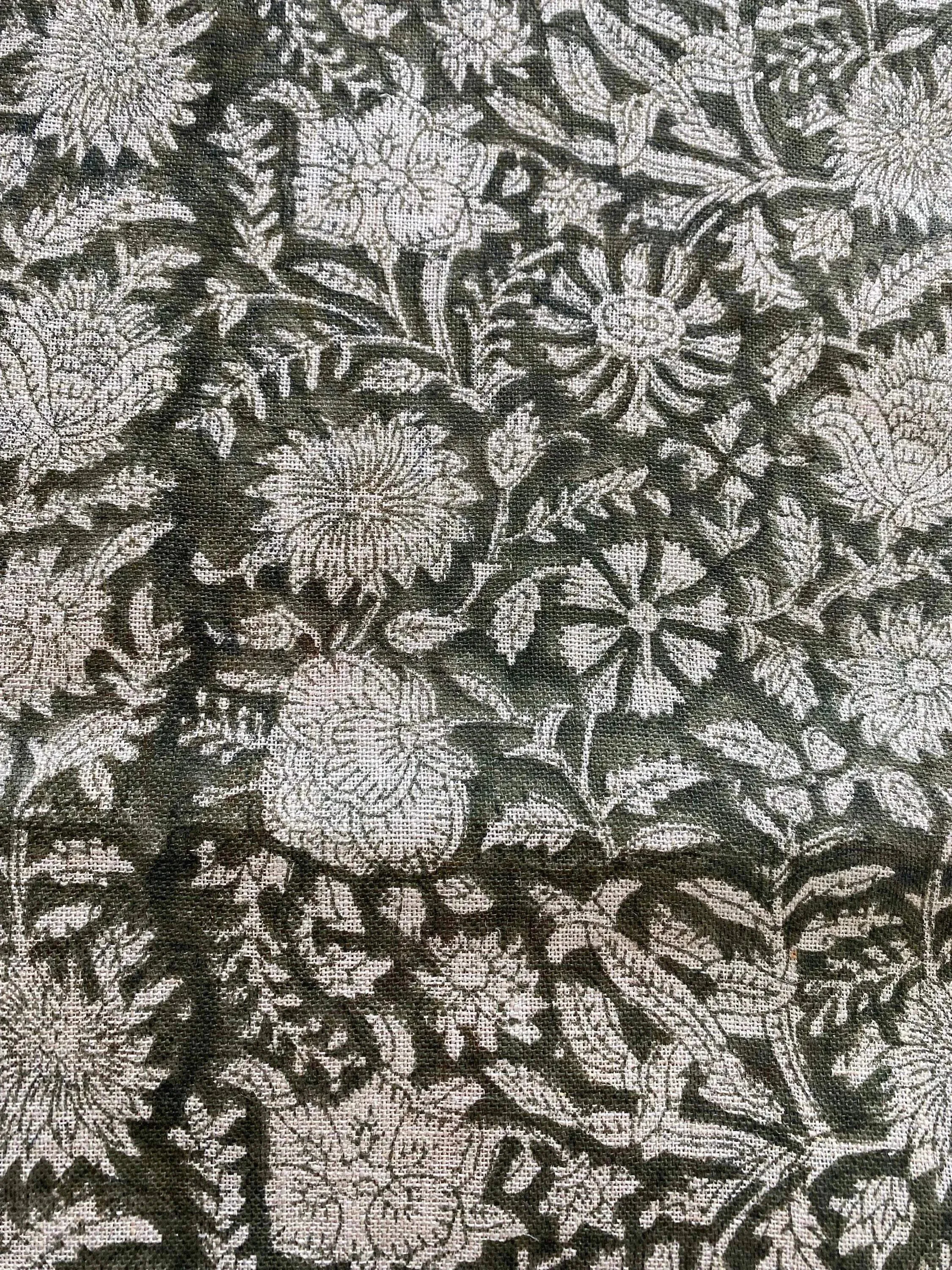 Naples Block Print Linen Designer Fabric for Upholstery, Curtains and more