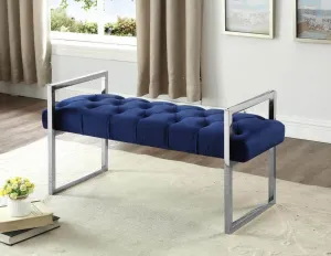 Navy Blue Velvet Fabric Bench with Stainless Legs