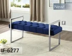 Navy Blue Velvet Fabric Bench with Stainless Legs