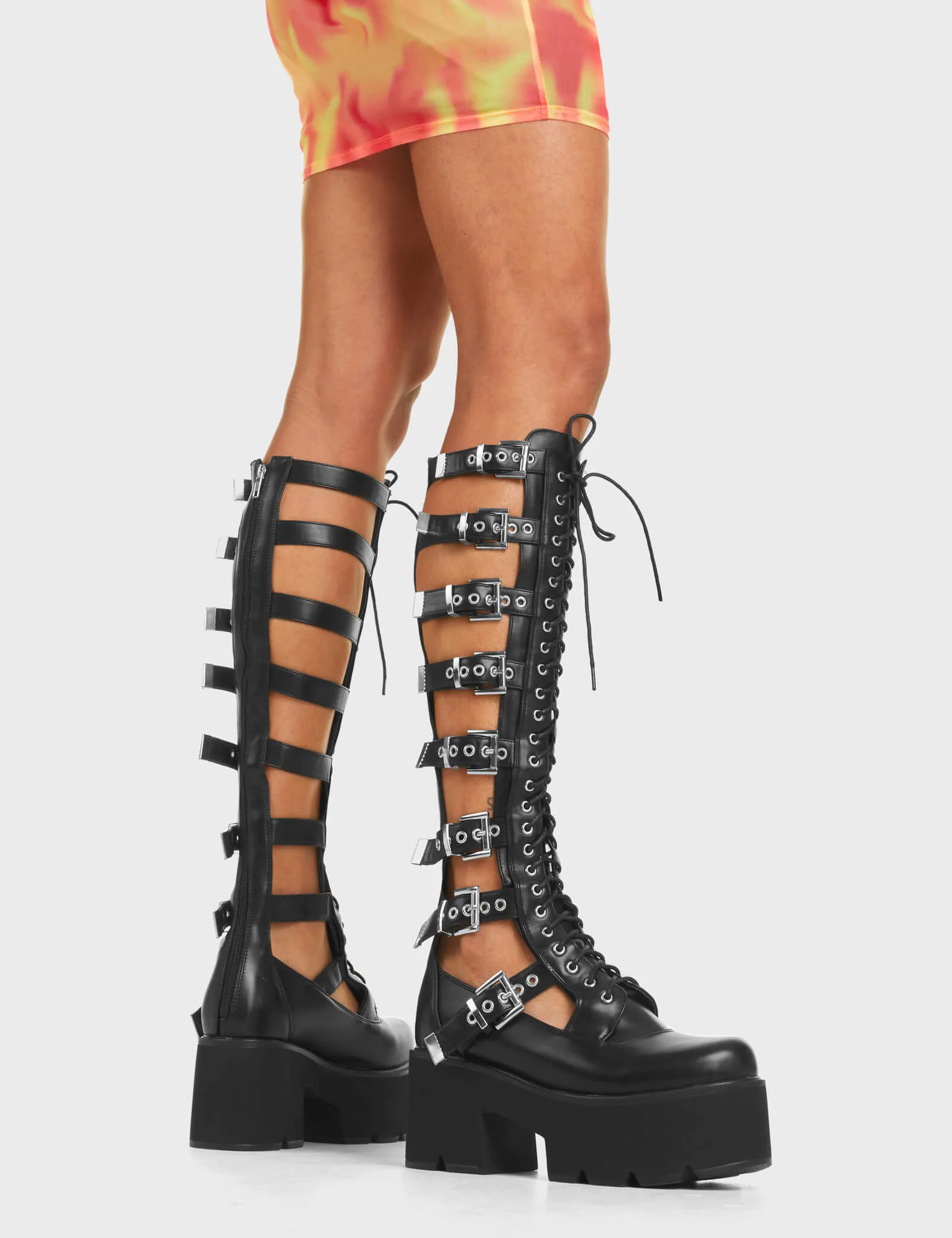 Peakaboo Chunky Platform Knee High Boots