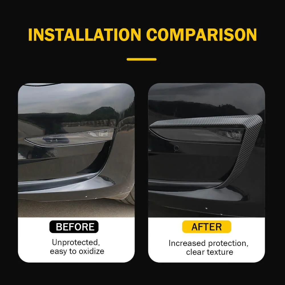 Real Carbon Fiber Front Foglight Trim Cover For Model 3