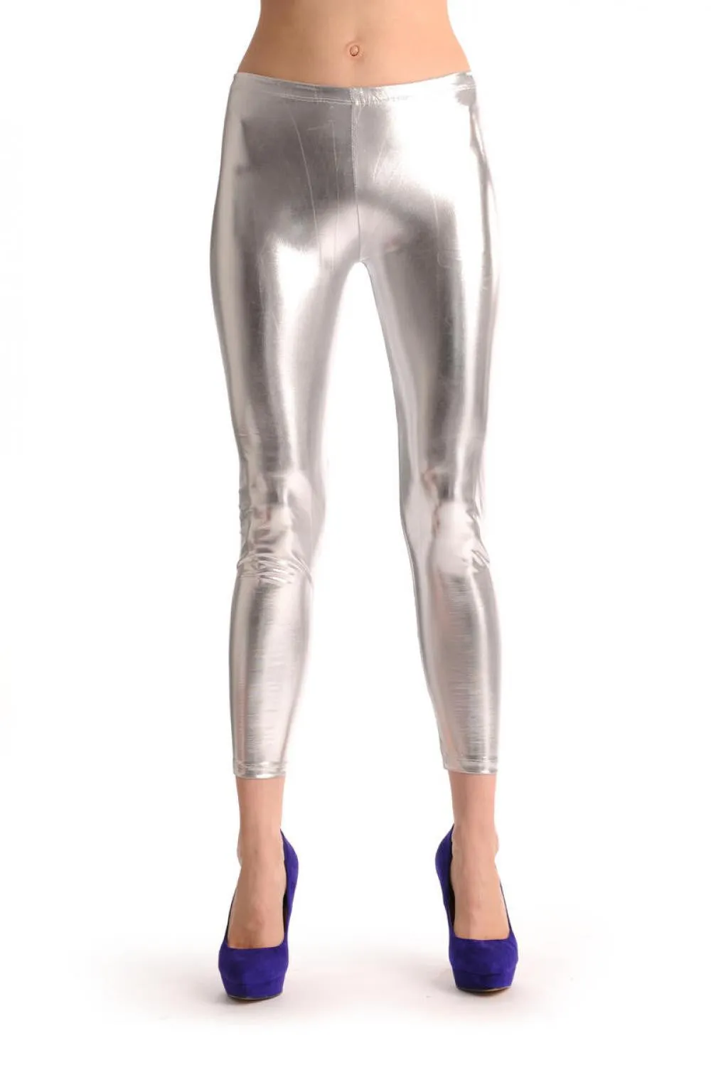 Silver Shiny Faux Leather Wet Look