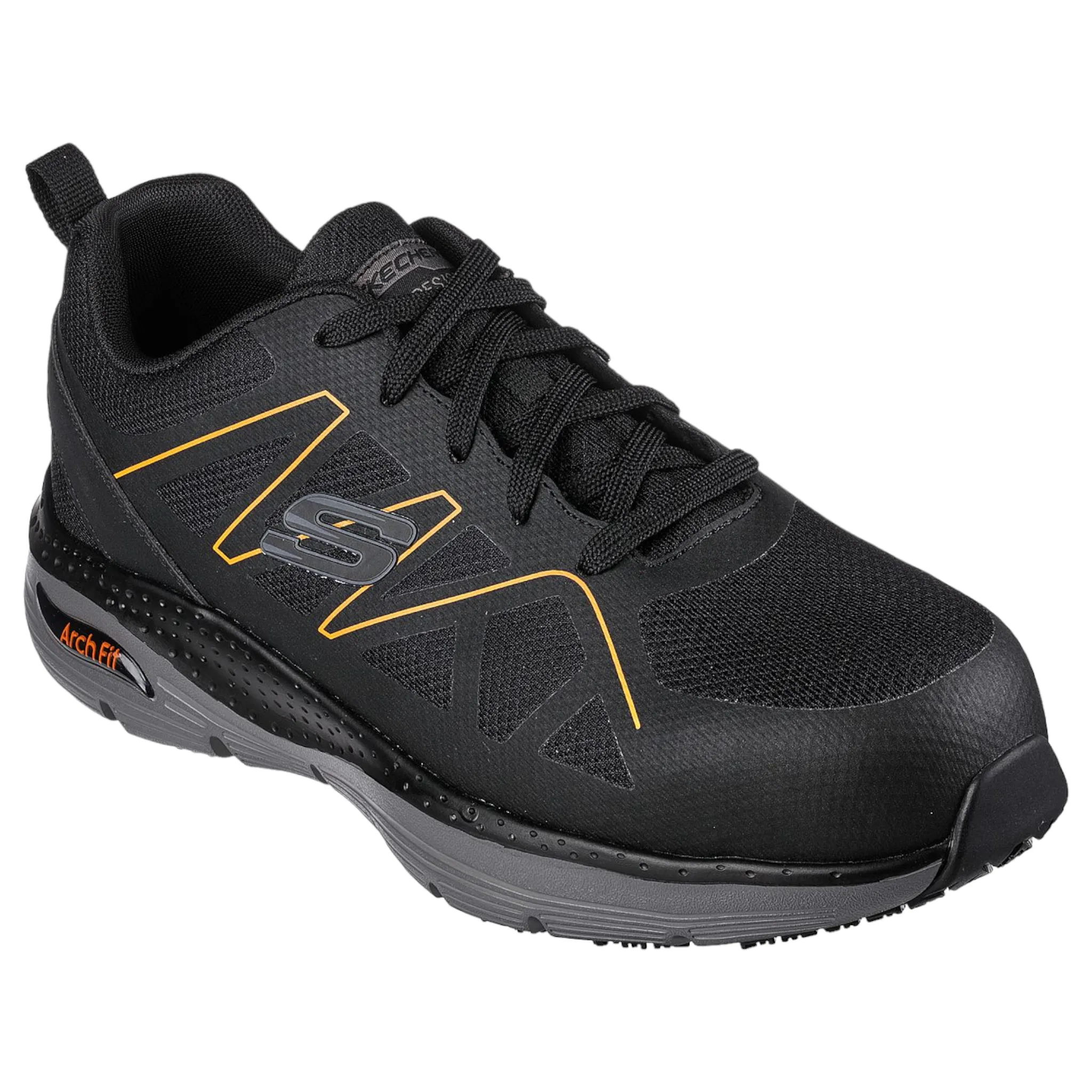 Skechers Men's 200152 Arch Fit SR Vigorit Black Orange Safety Toe Work Shoes