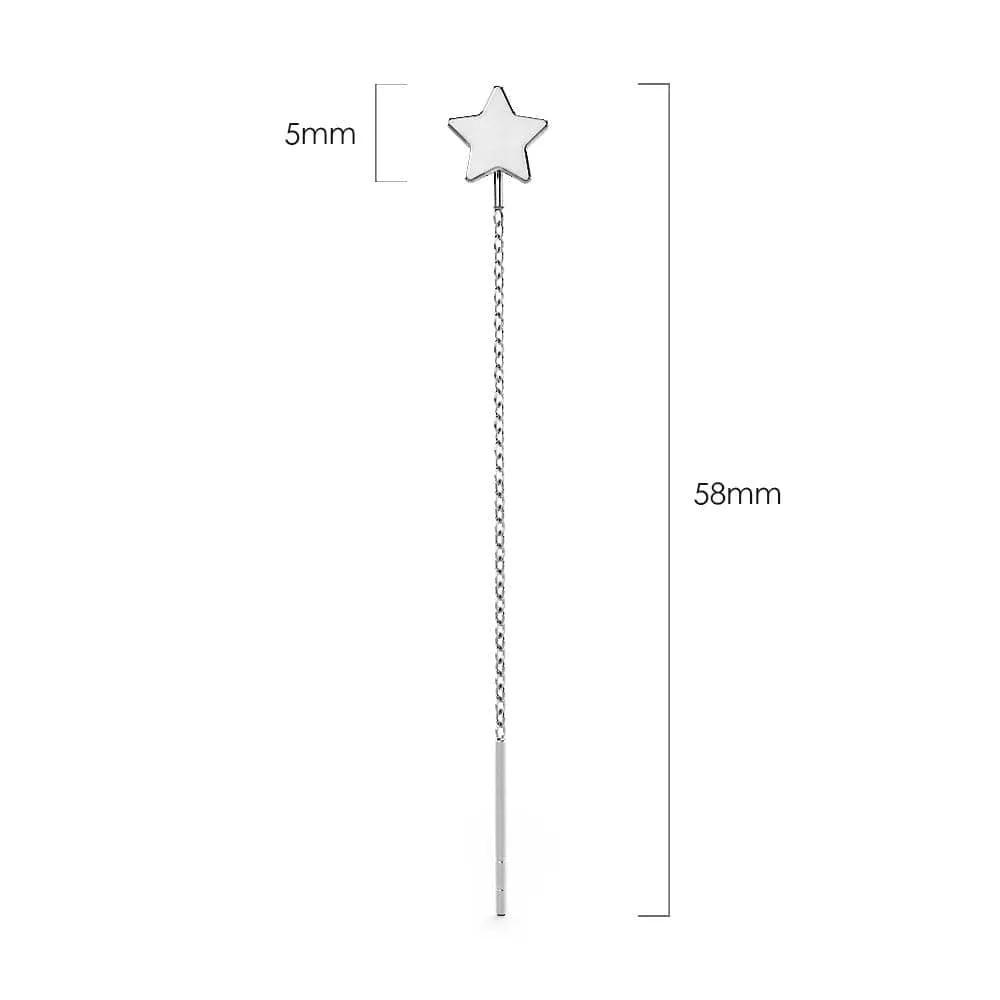 Solid 925 Sterling Silver Star Threader Earrings