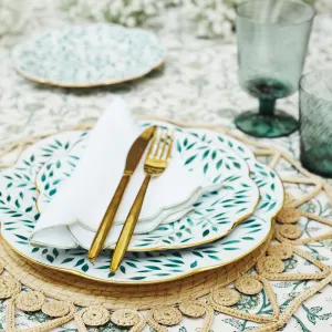 Spring Leaves Dinner Plate Green and Gold, White