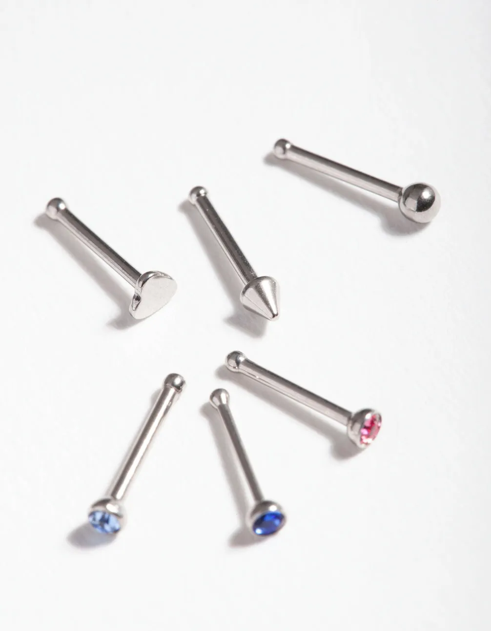 Surgical Steel Colourful Diamante Nose Jewellery 6-Pack