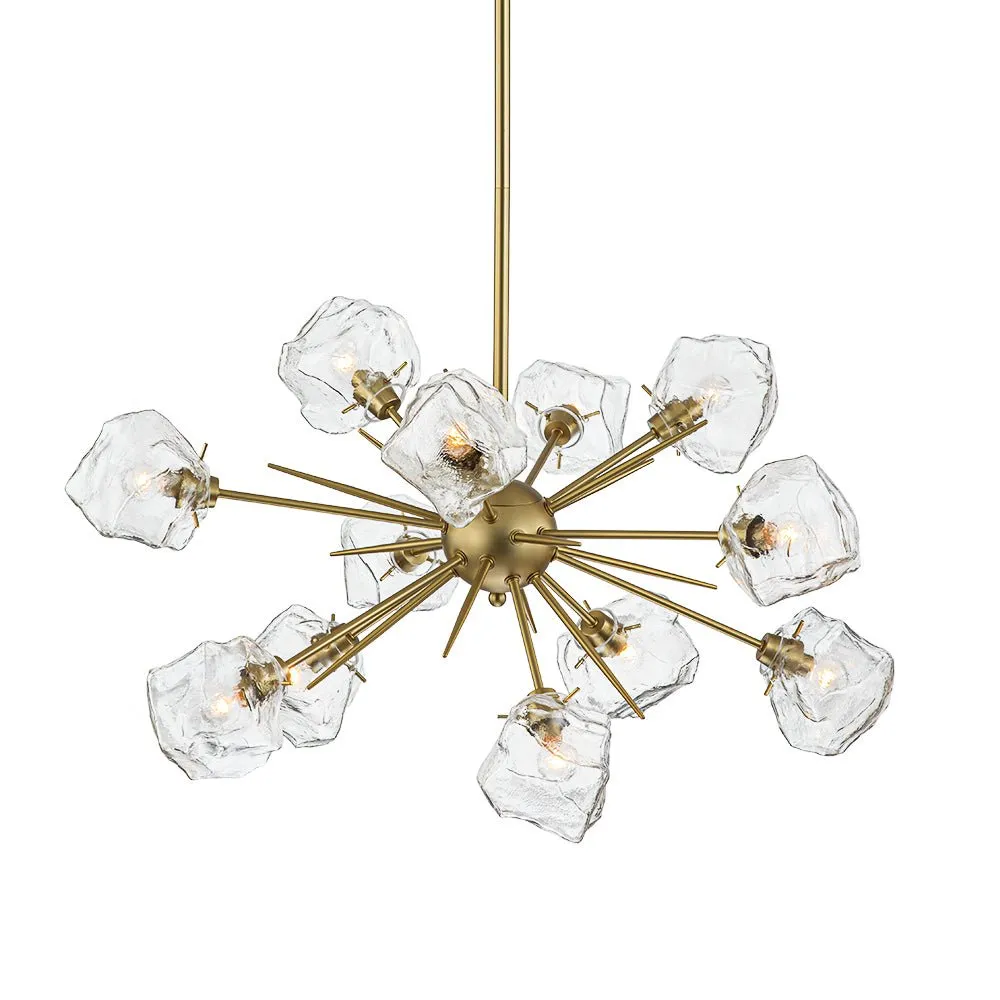 Unique 12-Light Melting Ice Glass Cube Sputnik Chandelier