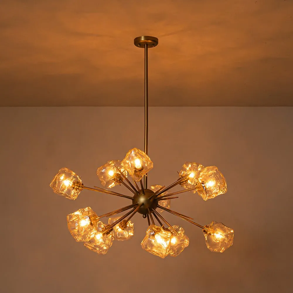 Unique 12-Light Melting Ice Glass Cube Sputnik Chandelier