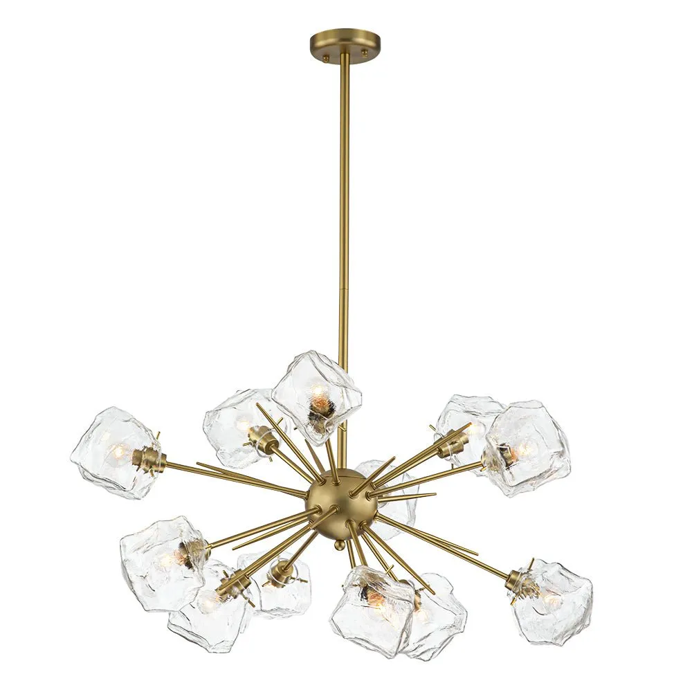 Unique 12-Light Melting Ice Glass Cube Sputnik Chandelier