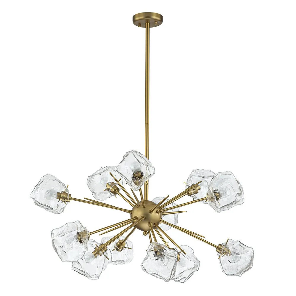 Unique 12-Light Melting Ice Glass Cube Sputnik Chandelier