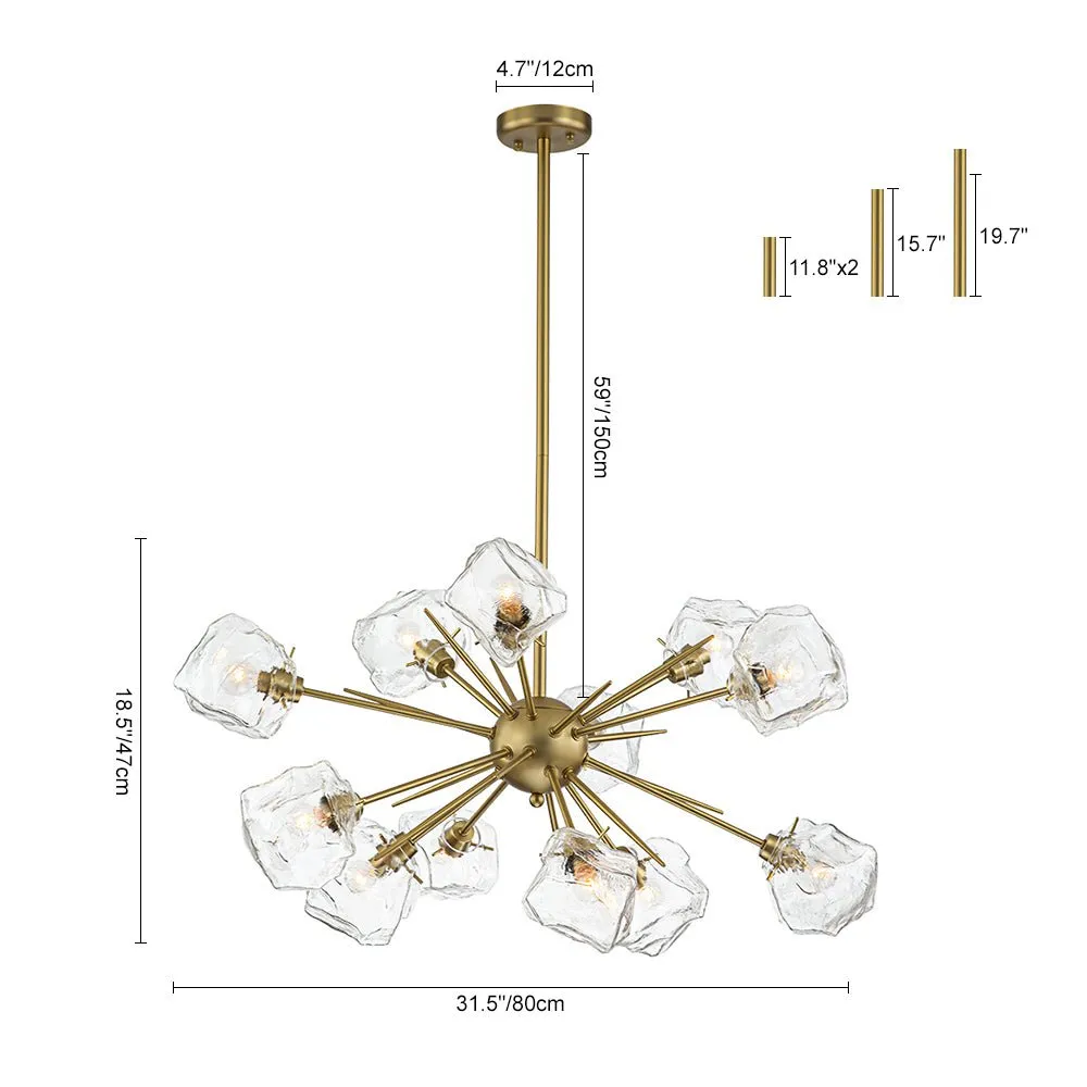 Unique 12-Light Melting Ice Glass Cube Sputnik Chandelier