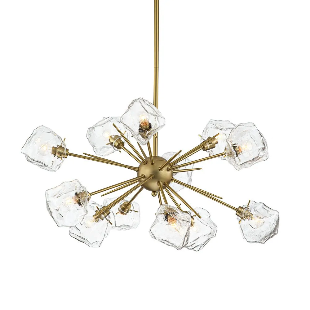 Unique 12-Light Melting Ice Glass Cube Sputnik Chandelier