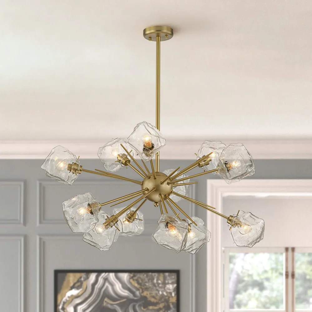 Unique 12-Light Melting Ice Glass Cube Sputnik Chandelier