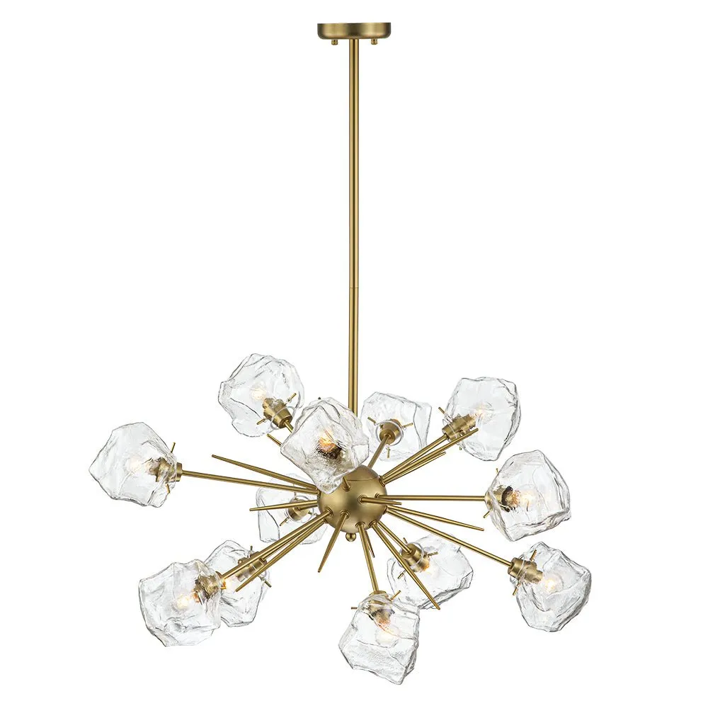 Unique 12-Light Melting Ice Glass Cube Sputnik Chandelier