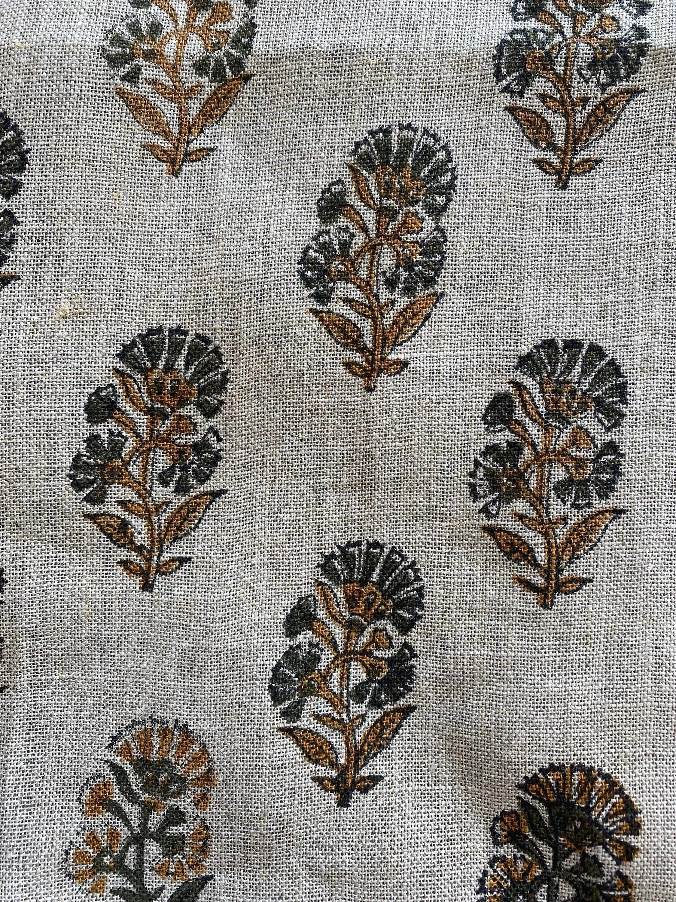 Vaqs Mustard and Olive Green hand Block Print Fabric