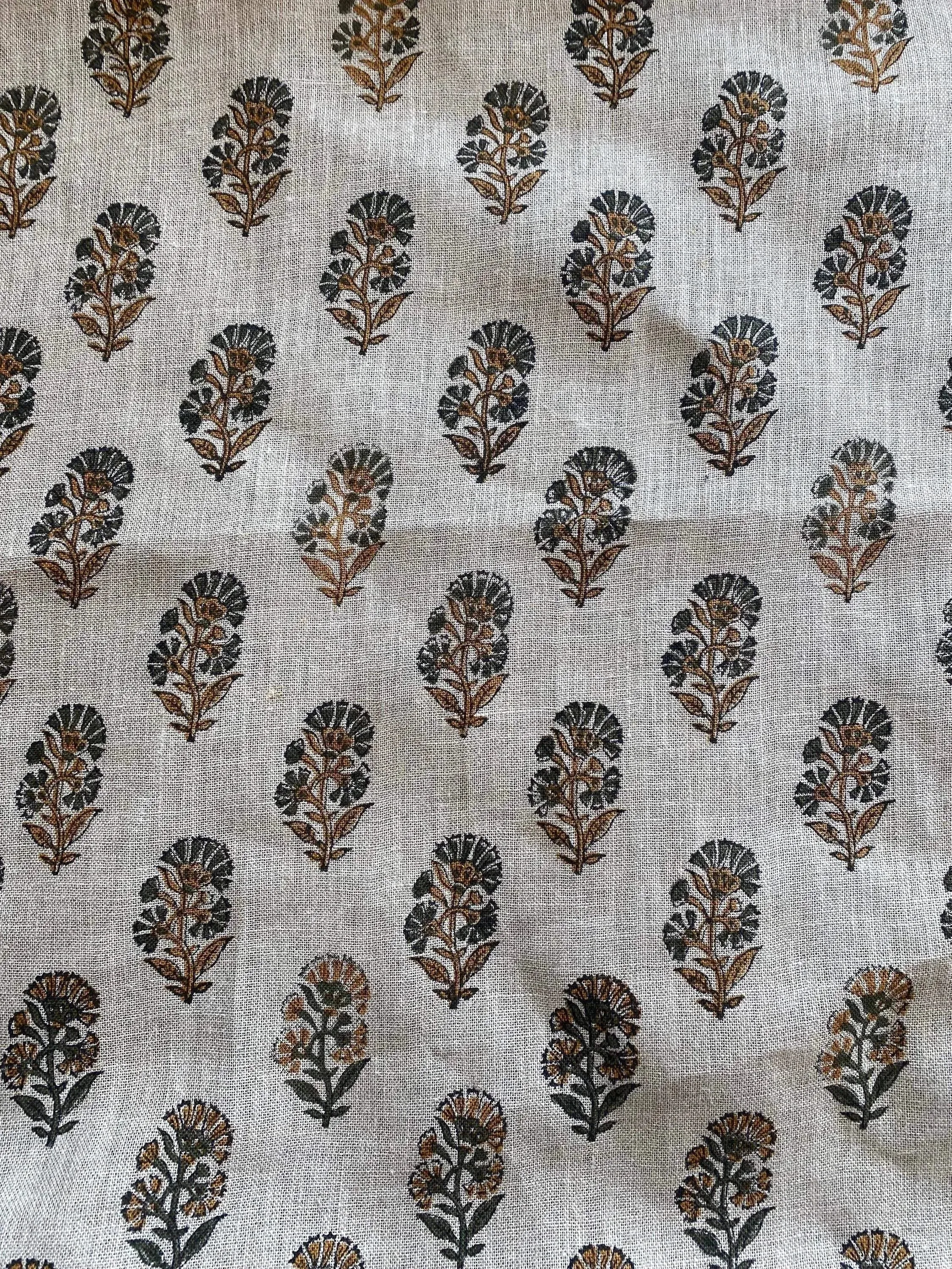 Vaqs Mustard and Olive Green hand Block Print Fabric