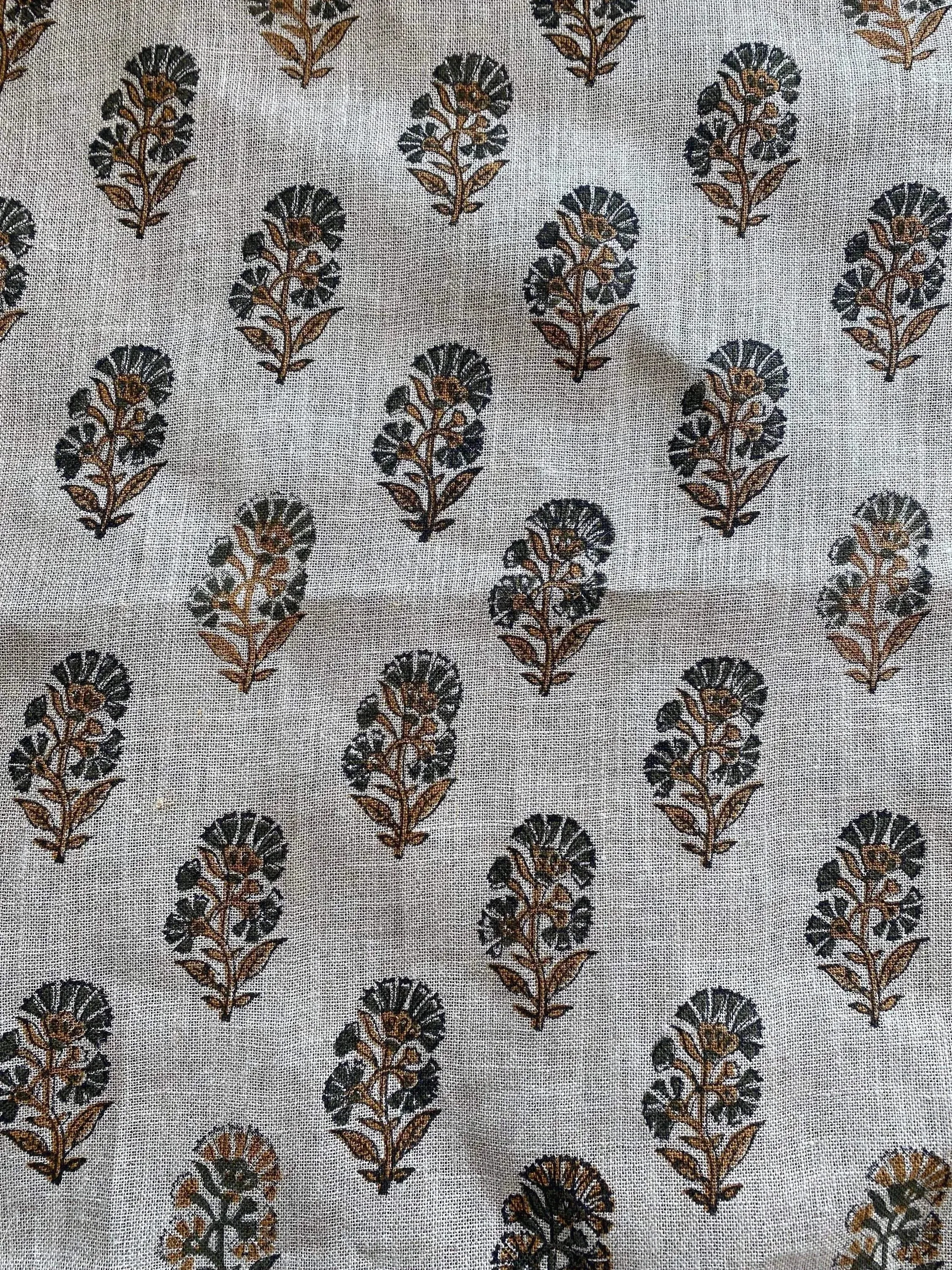 Vaqs Mustard and Olive Green hand Block Print Fabric