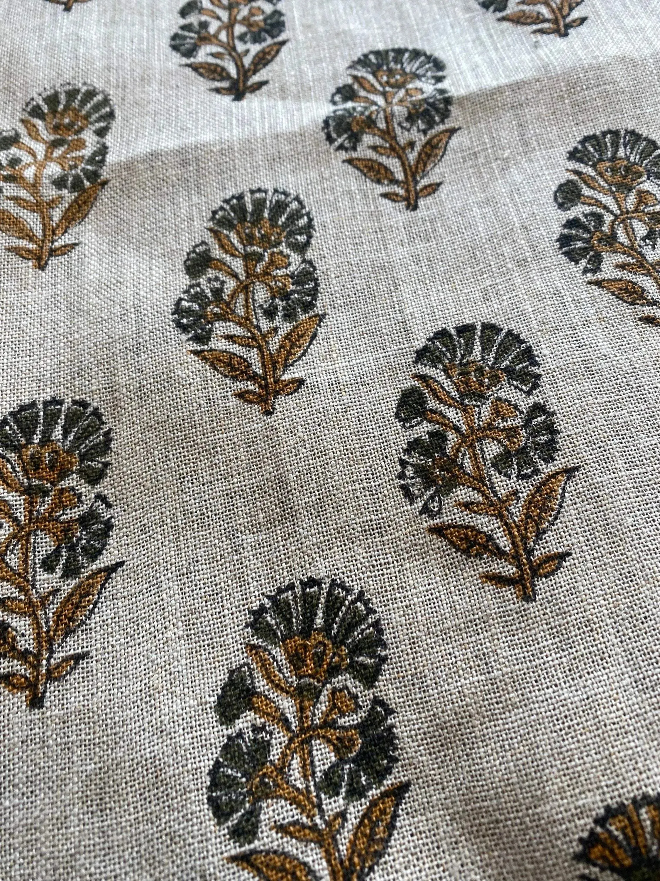 Vaqs Mustard and Olive Green hand Block Print Fabric