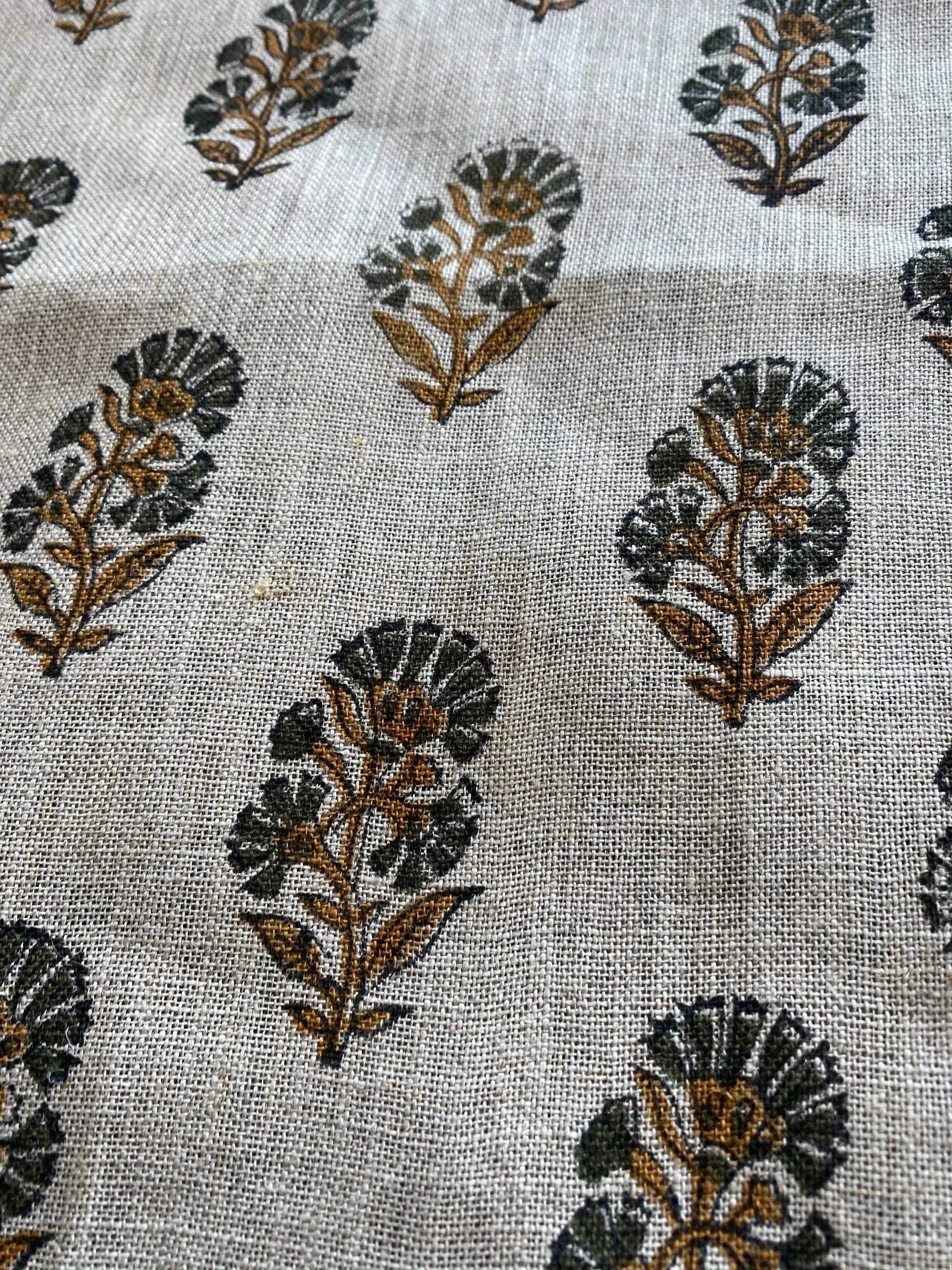 Vaqs Mustard and Olive Green hand Block Print Fabric